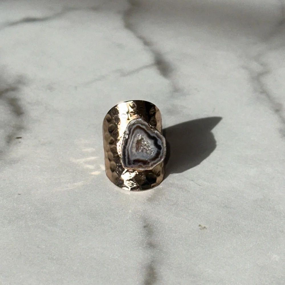 Luxury Natural Stone Adjustable Irregular Geode Gold-plated Ring